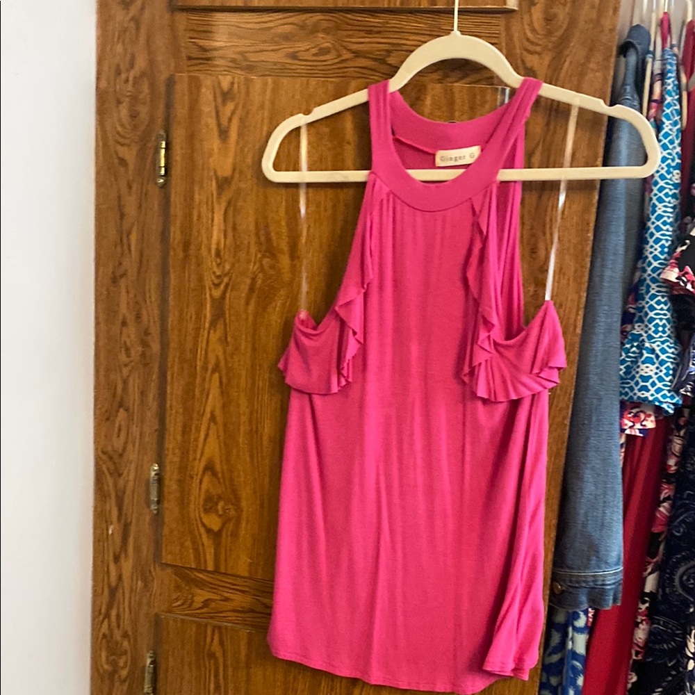 Women's Pink Ruffle Sleeveless Top